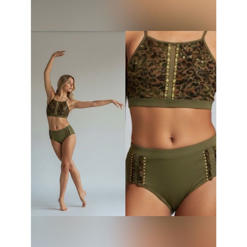 LA Dance Earth Tone Contemporary Solo Costume Olive Green Burnout Velvet SA